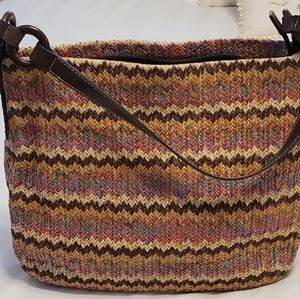 Vtg FOSSIL Hobo Style Shoulder Bag Multi Color Leather Strap and Trim Pockets